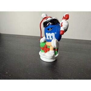 M&M  Blue Character Holding Candy Cane  Hanging Ornament